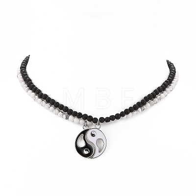 2Pcs 2 Style Alloy Enamel Yin Yang Metching Pendant Necklaces Set NJEW-JN04175-02-1