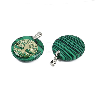 Synthetic Malachite Flat Round Pendants G-Q188-01P-03-1