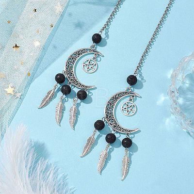 Moon with Feather Alloy Pendant Decorations HJEW-JM02298-01-1