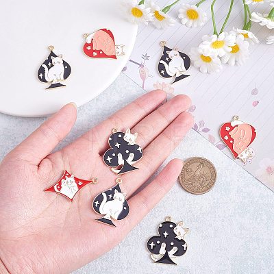 12 Pieces Cat Poker Charms Enamel Playing Card with Cat Charms Cute Animal Pendant for Jewelry Necklace Earring Making Crafts JX735A-1