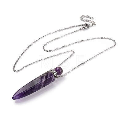 Natural Amethyst Bullet Shaped Perfume Bottle Pendant Necklaces G-B089-02P-08-1