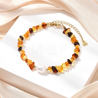 Natural Amber Chips Beaded Stretch Bracelets for Women BJEW-JB13716-1