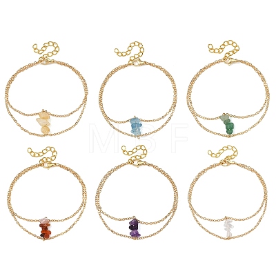 Brass Cable Chains & Natural Gemstone Chip Beads Double Layers Bracelets for Women BJEW-JB14134-1