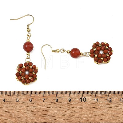 Natural Red Jasper & Carnelian and Shell Pearl Braided Dangle Earrings EJEW-MZ00789-02-1