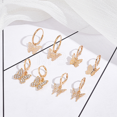 ANATTASOUL 4 Pair 4 Style Brass & Alloy Dangle Leverback Earrings for Women EJEW-AN0003-83-1