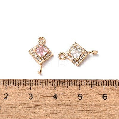 Brass Micro Pave Clear Cubic Zirconia Rhombus Links Connector Charms KK-C062-004G-1