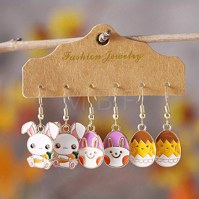 3 Pairs Easter Zinc Alloy Enamel Dangle Earrings FS-WG6F3D6-08-1