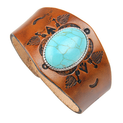 PU Leather & Oval Synthetic Turquoise Bracelets WG45792-02-1