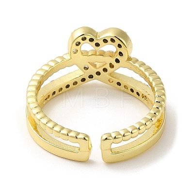 Heart Brass Micro Pave Cubic Zirconia Open Cuff Ring for Women RJEW-F154-03G-B-1
