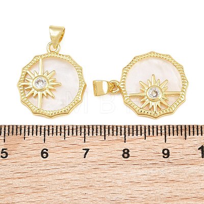 Brass Micro Pave Clear Cubic Zirconia with White Shell Pendants CU-CBA9482-02G-05-1