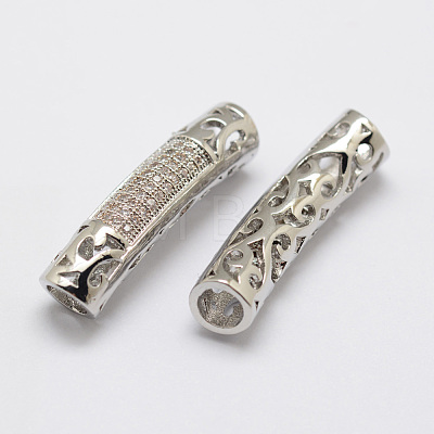 Brass Micro Pave Cubic Zirconia Tube Beads ZIRC-F038-13P-FF-1