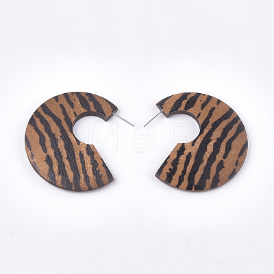 Printed Wooden Stud Earrings X-WOOD-T021-38-1
