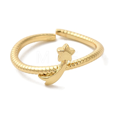 Star Rack Plating Brass Open Cuff Rings for Women RJEW-L123-104G-1