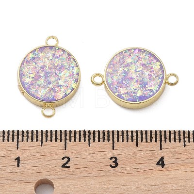 Rack Plating Brass Flat Round Connector Charms with Synthetic Opal KK-Q020-01A-1