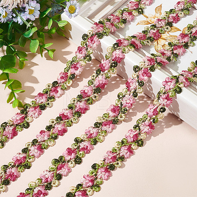 3D Flower Embroidery Polyester Lace Trim SRIB-WH0011-141B-1