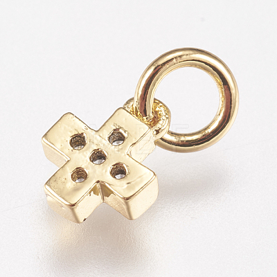 Brass Cubic Zirconia Tiny Cross Charms X-ZIRC-E147-61G-1
