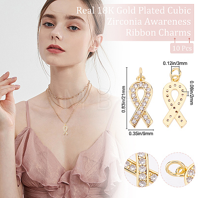 10Pcs Brass Micro Pave Clear Cubic Zirconia Pendants KK-BBC0004-12-1