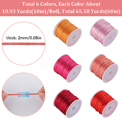 SUNNYCLUE 6 Rolls 6 Colors Nylon Rattail Satin Cord NWIR-SC0001-10-1