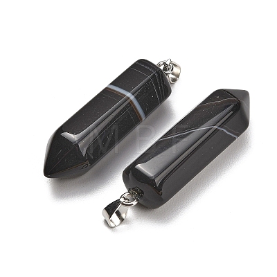 Natural Black Banded Agate Pendants GG-CBAA0EE-02P-15-1