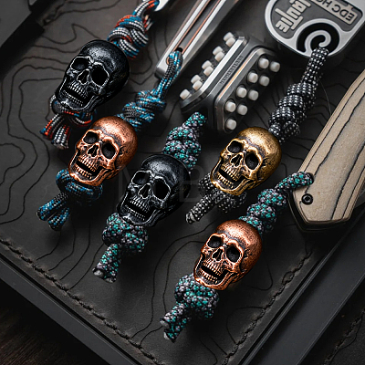 4Pcs 4 Colors Skull Brass European Beads KK-OC0001-83-1