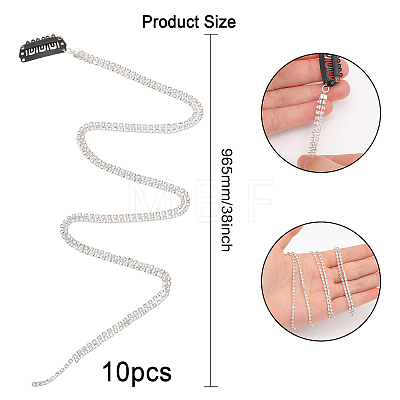 10Pcs Rhinestone Snap Hair Clips Tassel Hair Extension Chain OHAR-CA0001-06-1