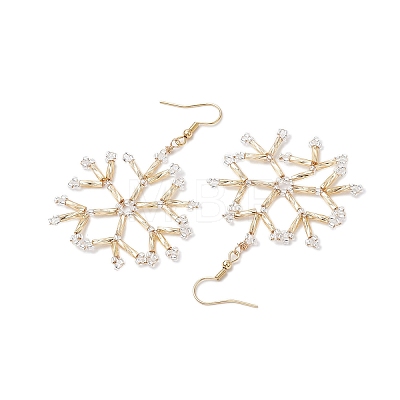 Glass Snowflake Dangle Earrings EJEW-MZ00253-02-1