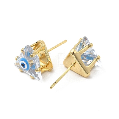 Triangle Glass with Enamel Evil Eye Stud Earrings EJEW-P210-01G-10-1