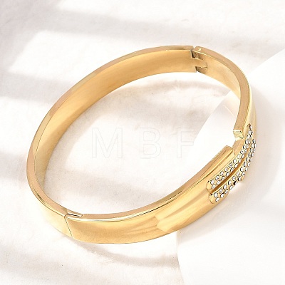 304 Stainless Steel Crystal Rhinestone Hinged Cuff Bangles for Women SA-CBAF851-08G-1