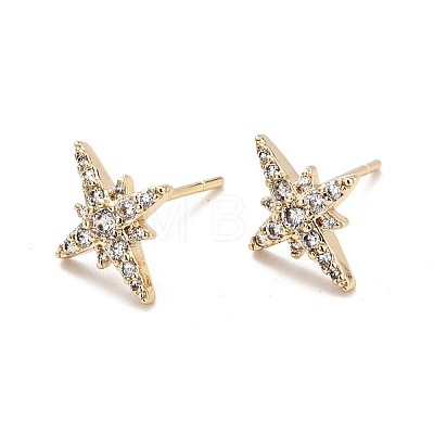 Clear Cubic Zirconia Star Stud Earrings EJEW-G297-17G-1