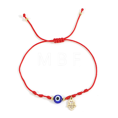 Handmade Adjustable Blue Evil Eye Glass Braided Bead Bracelets with Stainless Steel Religion Hamsa Hand for Women KO5639-1-1