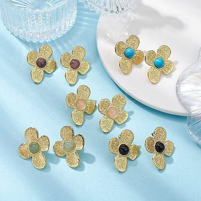 Natural Mixed Gemstone Flower Stud Earrings EJEW-JE05319-01-1