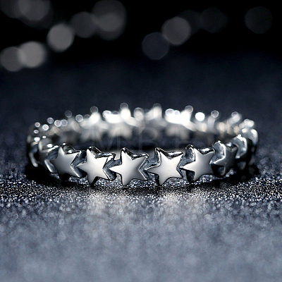 Anti-Tarnish Star Rhodium Plated 925 Sterling Silver Finger Rings RJEW-FF0003-07-19mm-1