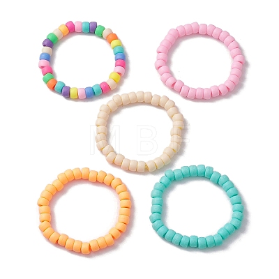 5Pcs 5 Colors Rondelle Opaque & Frosted Acrylic Beaded Stretch Bracelet Sets BJEW-JB10305-1