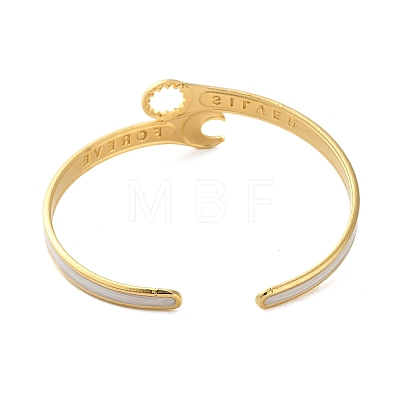 304 Stainless Steel Enamel Spanner Shaped Open Cuff Bangles for Women BJEW-M316-06G-1