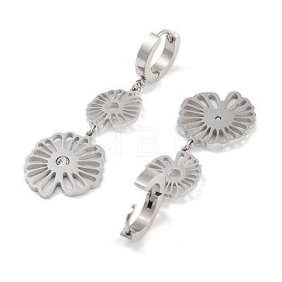 Left and Right Hollow Flower 304 Stainless Steel Dangle Earrings EJEW-L283-089P-1