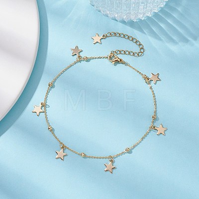 304 Stainless Steel Star Charm Anklets with Brass Satellite Chains AJEW-AN00549-1