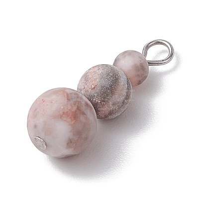 Natural Pink Zebra Jasper Round Beaded Pendants PALLOY-JF02867-09-1