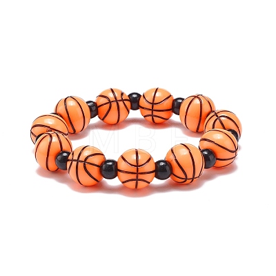 Sport Theme Acrylic Beaded Stretch Bracelet for Kids BJEW-JB08550-1