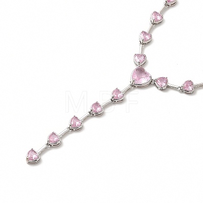 Cubic Zirconia Heart Link Chain Lariat Necklace NJEW-E074-07-1