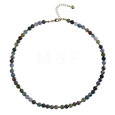 Bohemian 5mm Natural Indian Agate Round Beaded Necklaces for Women MF9684-9-1