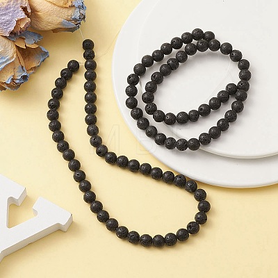 Natural Lava Rock Round Beads Strands G-YW0002-08-1