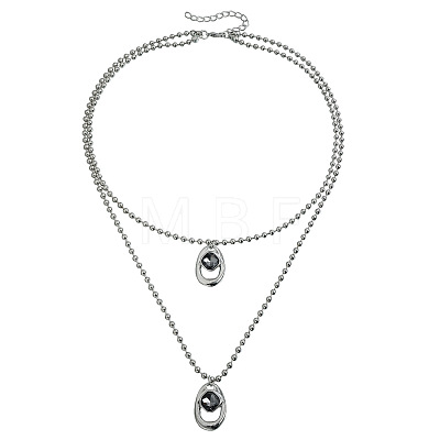 Alloy Glass Oval Pendant Double Layer Necklaces for Women WG1B3C5-03-1