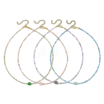 8MM Round Cat Eye and AB Color Plated Glass Faceted Rondelle Beaded Necklaces NJEW-JN06687-1