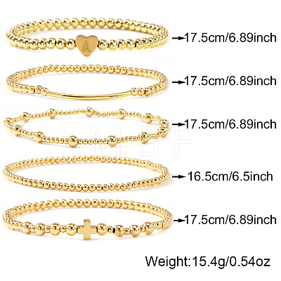 Brass and Stainless Beaded Stretch Bracelet Sets VB9693-1-1