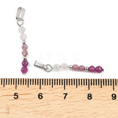 Faceted Round Natural Quartz Crystal & Ruby & Pink Tourmaline Beaded Pendants PALLOY-JF03529-09-1