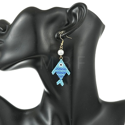304 Stainless Steel with Glass Cylinder Seed Beads Dangle Earrings EJEW-MZ00815-02-1
