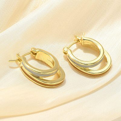 Two-layer Oval Brass Enamel Hoop Earrings EJEW-S252-03C-G-1