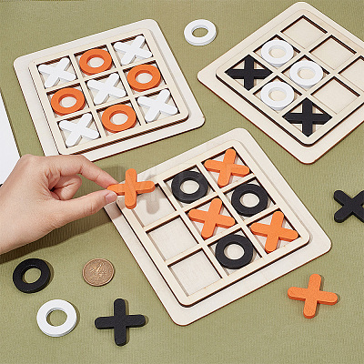  3 Sets 3 Colors Wood Tic Tac Toe Board Game AJEW-NB0005-35-1