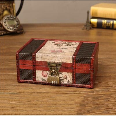 Rectangle Retro Wood Jewelry Set Storage Organizer Boxes with Lock PW-WG3375F-08-1