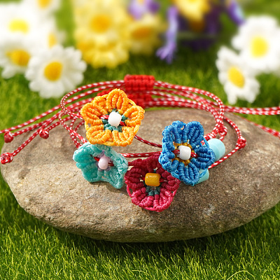 4Pcs Handmade Woven Flower Polyester Cord Bracelet Sets MK8494-1-1